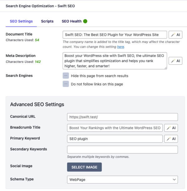 Seo Settings